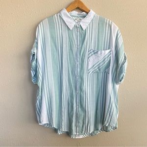 Mint Green and White Striped Blouse